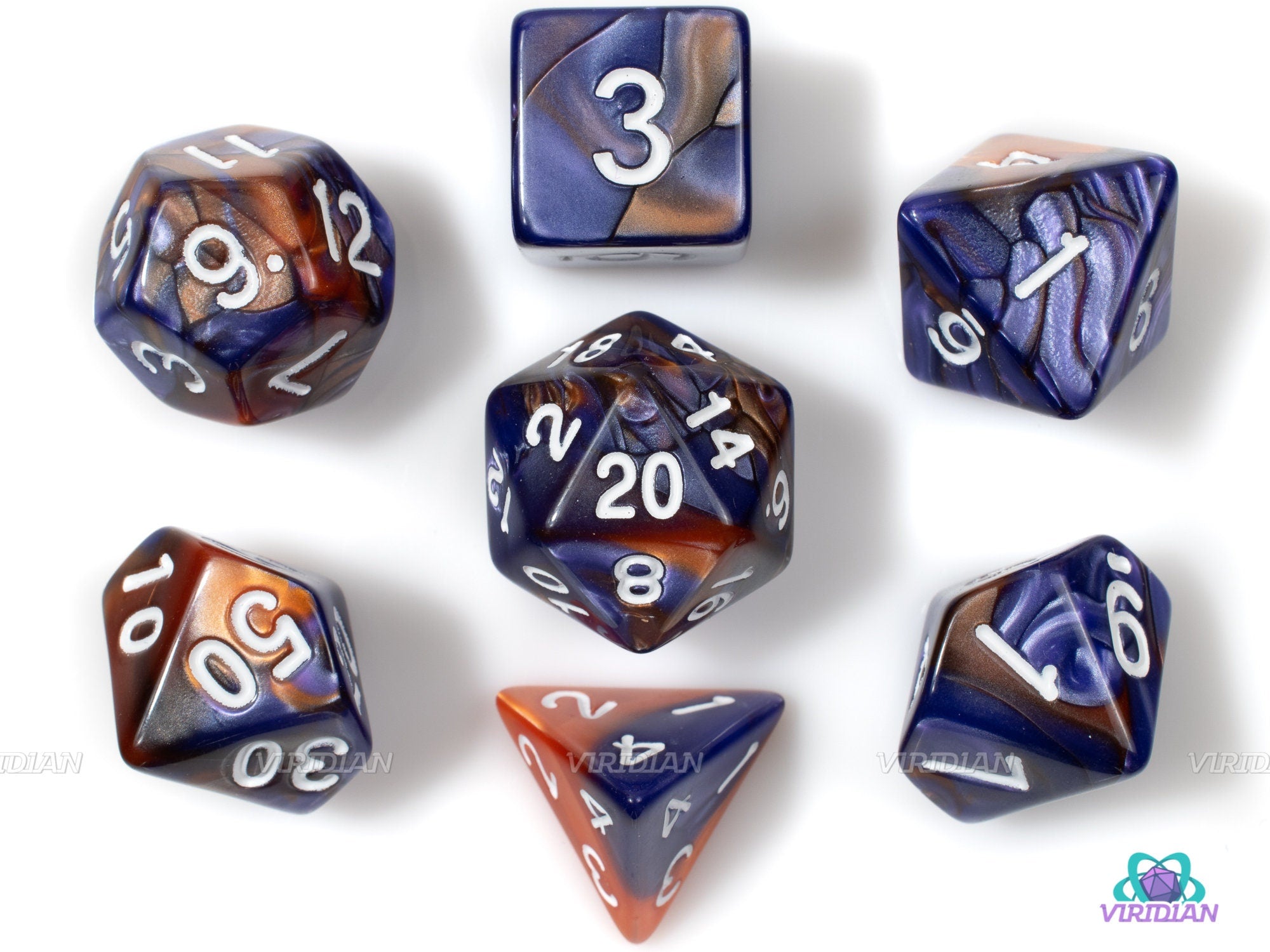 【dice】ウィングサドル Amber Crush | Purple & Orange Swirled Acrylic Dice Set (7
