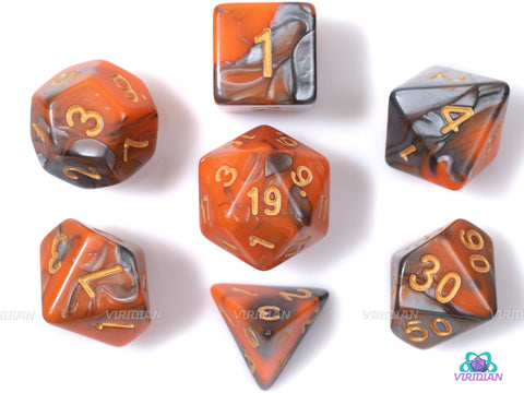 Lava Flow | Orange & Gray Swirl Acrylic Dice Set (7) | Dungeons and Dragons (DnD) | Tabletop RPG Gaming