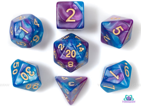 Starry Night | Blue & Deep Purple Swirled Acrylic Dice Set (7) | Dungeons and Dragons (DnD)