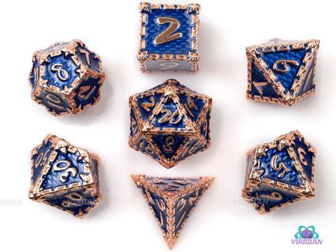 Sumo Splash | Blue Scales with Copper Chain Design Large Metal Dice Set (7) | Dungeons and Dragons (DnD) | Tabletop RPG Gaming