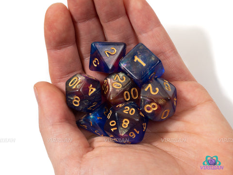 Royal Chamber | Blue, Red & Purple Glitter Acrylic Dice Set (7) | Dungeons and Dragons (DnD)