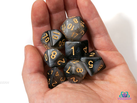 Stardust | Black, Gray, Glittery Acrylic Dice Set (7) | Dungeons and Dragons (DnD)