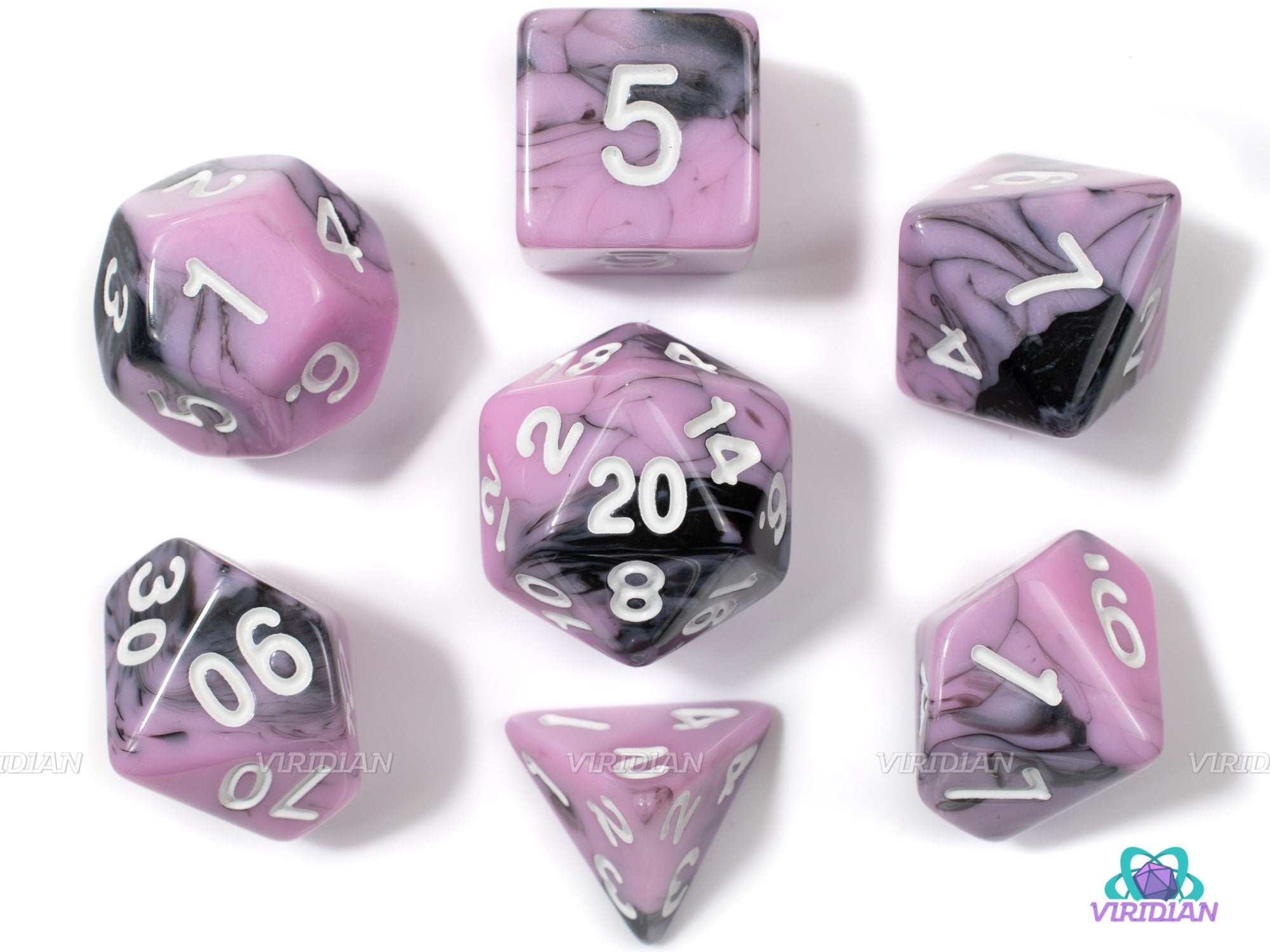 Blueberry Smoothie | Pink & Navy Swirl Acrylic Dice Set (7) | Dungeons and Dragons (DnD) | Tabletop RPG Gaming