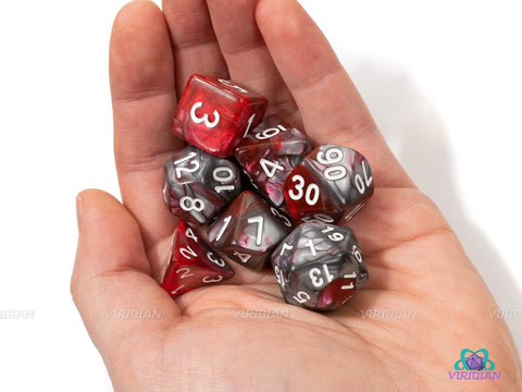 Dragonborn | Red and Grey Swirled Acrylic Dice Set (7) | Dungeons and Dragons (DnD)