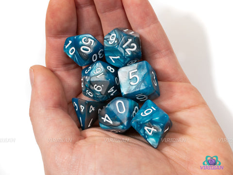 Underwater Cavern | Blue & Gray Swirl Acrylic Dice Set (7) | Dungeons and Dragons (DnD) | Tabletop RPG Gaming