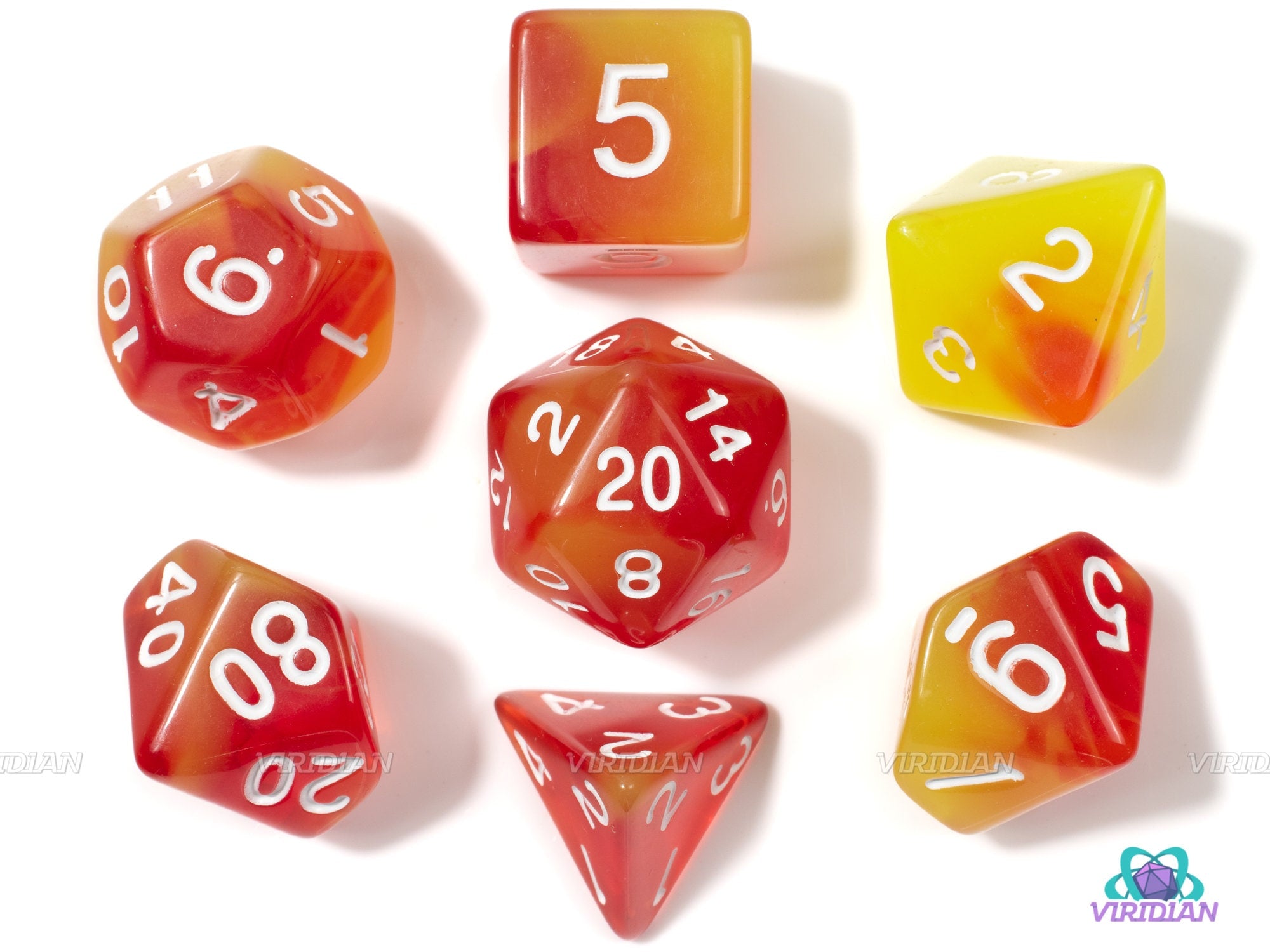 Firebolt | Red & Orange Swirl Acrylic Dice Set (7) | Dungeons and Dragons (DnD)