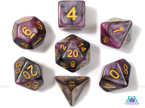 Intellect Devourer | Pink & Black Swirled Acrylic Dice Set (7) | Dungeons and Dragons (DnD)
