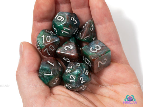 Magicite | Green, Red, Blue Swirled Acrylic Dice Set (7) | Dungeons and Dragons (DnD)