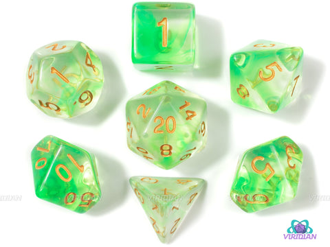 Mountain Lightning | Green & Clear Dice Set (7) | Dice Set (7) | Dungeons and Dragons (DnD) | Critical Role