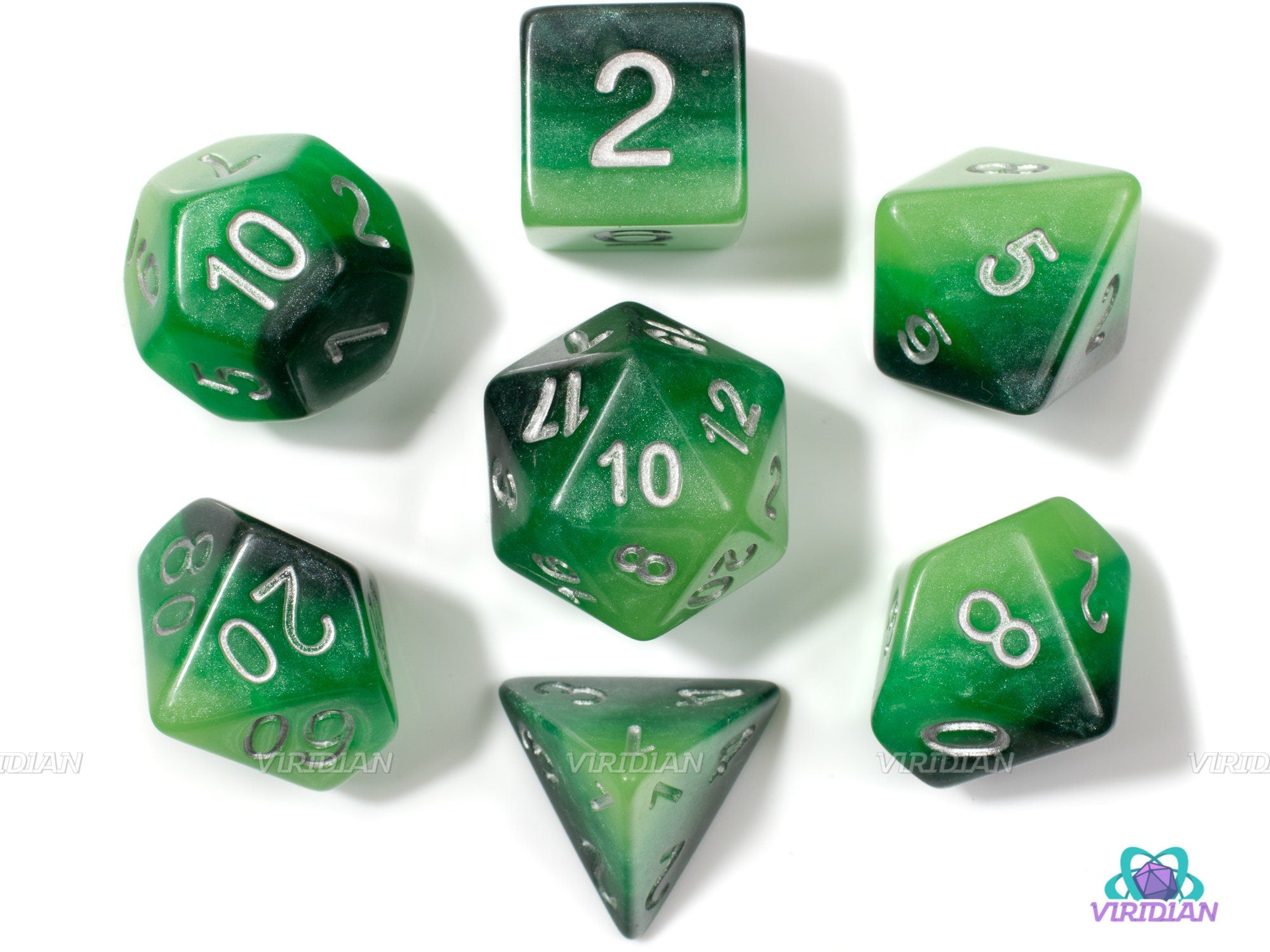 Sewer Sludge | Green, Green and Green Layered Acrylic Dice Set (7) | Dungeons and Dragons (DnD)