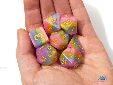 Dream Cake | Pink, Lime, Blue, Purple Layered Acrylic Dice Set (7) | Dungeons and Dragons (DnD)