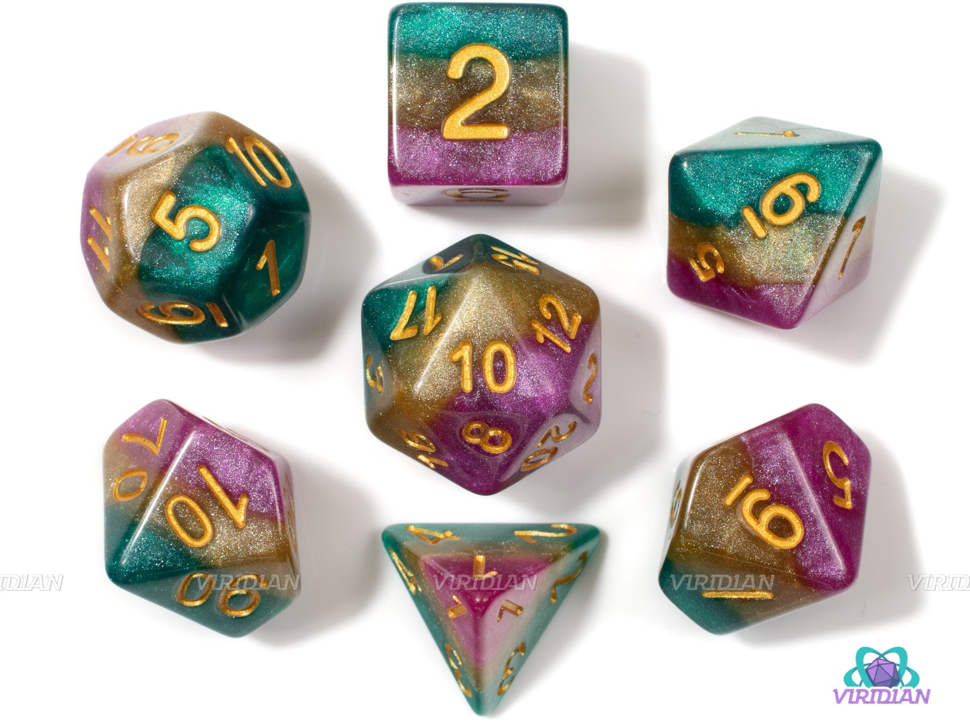 Italian Cookies | Pink, Yellow, Green Layered Acrylic Dice Set (7) | Dungeons and Dragons (DnD)