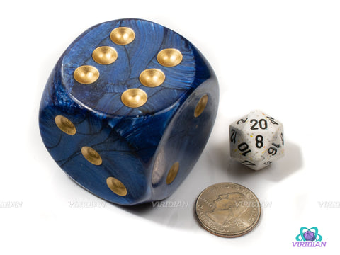 Scarab Royal Blue & Gold | 50mm Giant Acrylic Pipped D6 Die (1) | Chessex