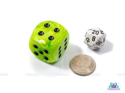 Vortex Bright Green/Black | 30mm Large Acrylic Pipped D6 Die (1) | Chessex