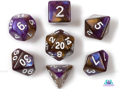 Chocolate Berry | Brown, Purple, Glittery Acrylic Dice Set (7) | Dungeons and Dragons (DnD)