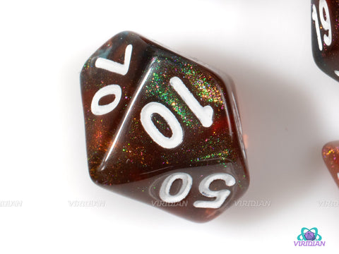 Cinderhild | Orange and Blue Glitter Acrylic Dice Set (7) | Dungeons and Dragons (DnD)