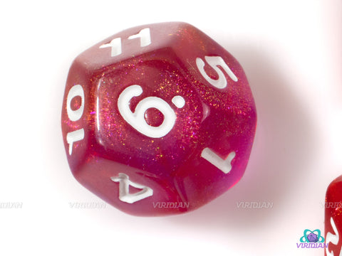 Carbon Stars | Purple, Red Glitter Acrylic Dice Set (7) | Dungeons and Dragons (DnD)