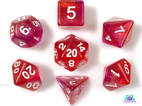 Carbon Stars | Purple, Red Glitter Acrylic Dice Set (7) | Dungeons and Dragons (DnD)