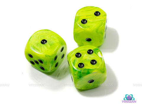 Vortex Bright Green/Black | 30mm Large Acrylic Pipped D6 Die (1) | Chessex