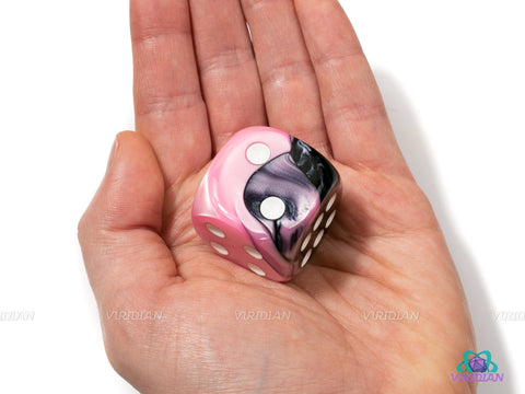 Gemini Black-Pink/White | 30mm Large Acrylic Pipped D6 Die (1) | Chessex