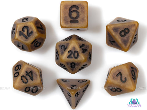 Forgotten Tomb | Matte Tan & Black Acrylic Dice Set (7) | Dungeons and Dragons (DnD)