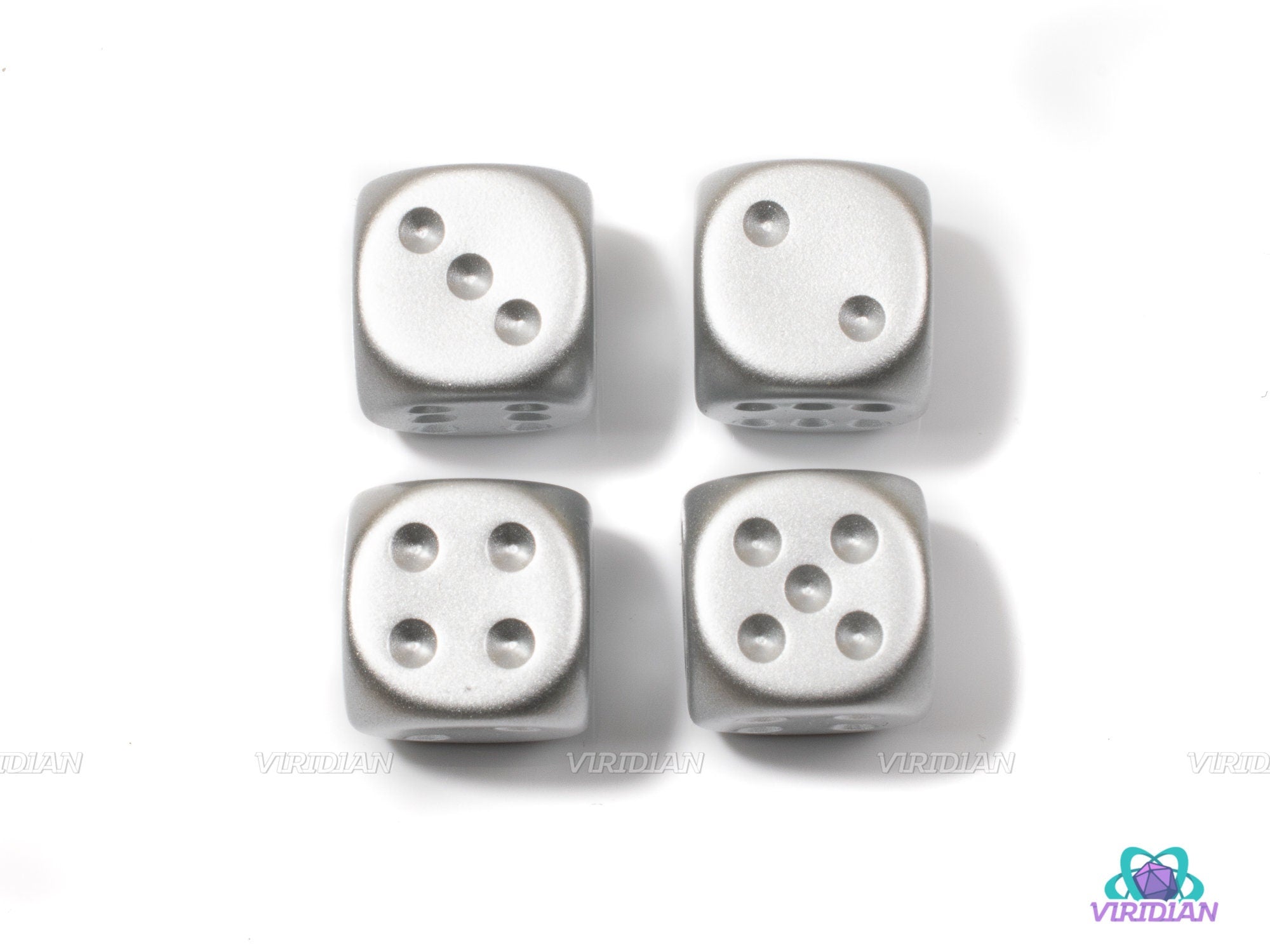 Metal Plated Pipped D6s | Set of (4) 16mm D6s, Acrylic Core | Gold, Aluminum, Silver, Copper | Chessex