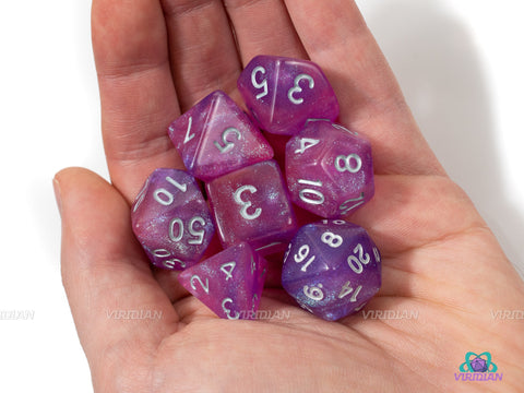 Arcane Spark (Silver) | Deep Purple Glitter Acrylic Dice Set (7) | Dungeons and Dragons (DnD)