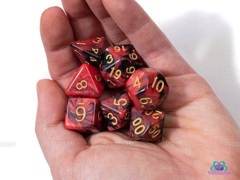Blood Altar | Red & Black Swirled Acrylic Dice Set (7) | Dungeons and Dragons (DnD)