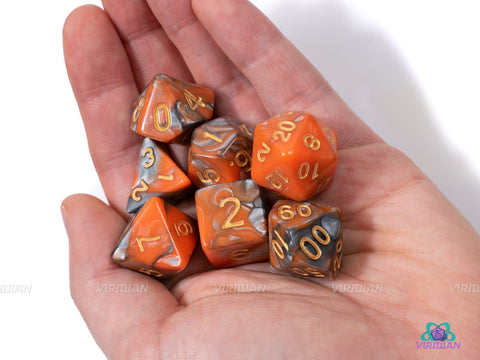 Lava Flow | Orange & Gray Swirl Acrylic Dice Set (7) | Dungeons and Dragons (DnD) | Tabletop RPG Gaming