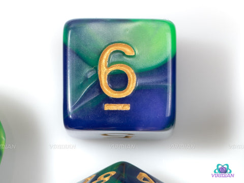 Tropical Slime | Green & Blue Swirled Acrylic Dice Set (7) | Dungeons and Dragons (DnD)