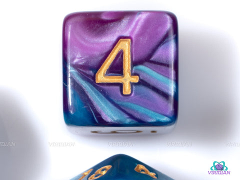 Arcane Weave | Cyan, Violet Swirled Acrylic Dice Set (7) | Dungeons and Dragons (DnD)