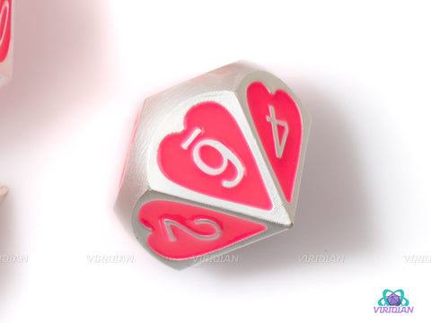Neon Hearts | Pink & Silver Metal Dice Set (7) | Dungeons and Dragons (DnD) | Tabletop RPG Gaming