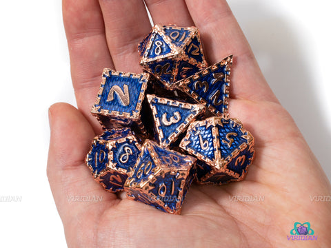 Sumo Splash | Blue Scales with Copper Chain Design Large Metal Dice Set (7) | Dungeons and Dragons (DnD) | Tabletop RPG Gaming