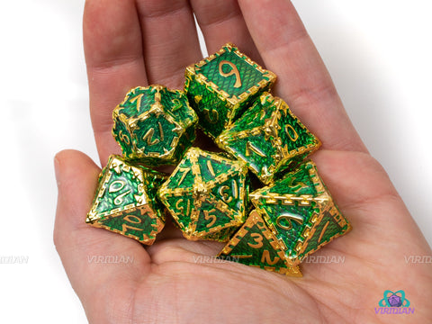 Jungle Dynamo | Green Scales with Gold Chain Design Large Metal Dice Set (7) | Dungeons and Dragons (DnD) | Tabletop RPG Gaming