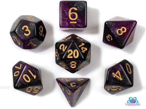 Two-Face | Deep Purple & Black Glitter Acrylic Dice Set (7) | Dungeons and Dragons (DnD)