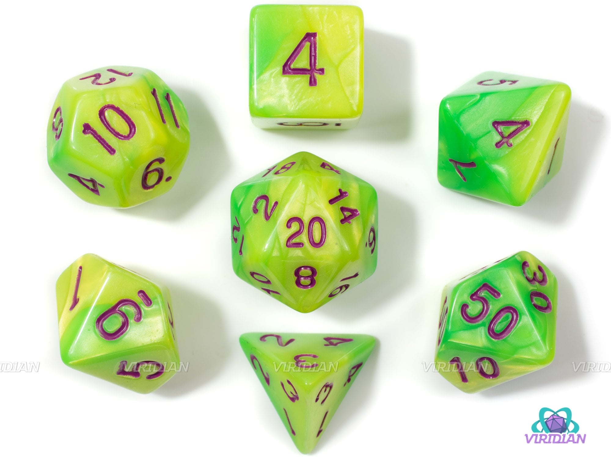 Poison Apple | Green Swirl Acrylic Dice Set (7) | Dungeons and Dragons (DnD)