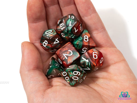 Ancient Dragon | Red & Green Swirl Acrylic Dice Set (7) | Dungeons and Dragons (DnD)