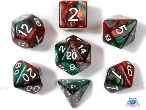 Ancient Dragon | Red & Green Swirl Acrylic Dice Set (7) | Dungeons and Dragons (DnD)