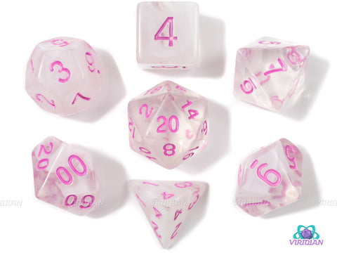 Love Potion | White & Pink Swirled Acrylic Dice Set (7) | Dungeons and Dragons (DnD)
