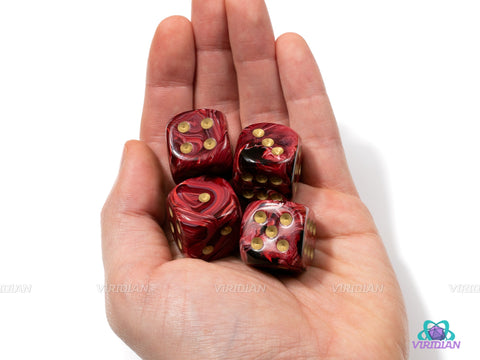 Vortex Burgundy & Gold (Set of 4) | 20mm Large Acrylic Pipped D6 Die (4) | Chessex