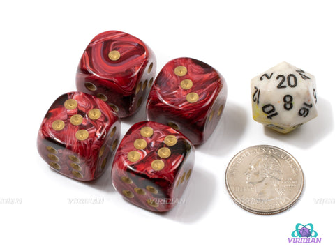 Vortex Burgundy & Gold (Set of 4) | 20mm Large Acrylic Pipped D6 Die (4) | Chessex