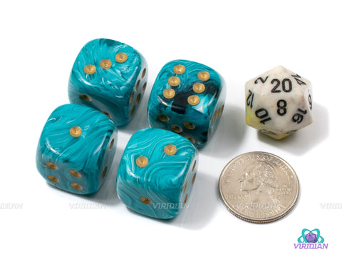 Vortex Teal & Gold (Set of 4) | 20mm Large Acrylic Pipped D6 Die (4) | Chessex