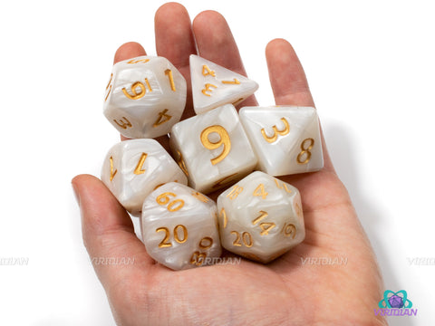 Divine Intervention | Giant Pearl White Swirl Acrylic Dice Set (7) | Dungeons and Dragons (DnD)