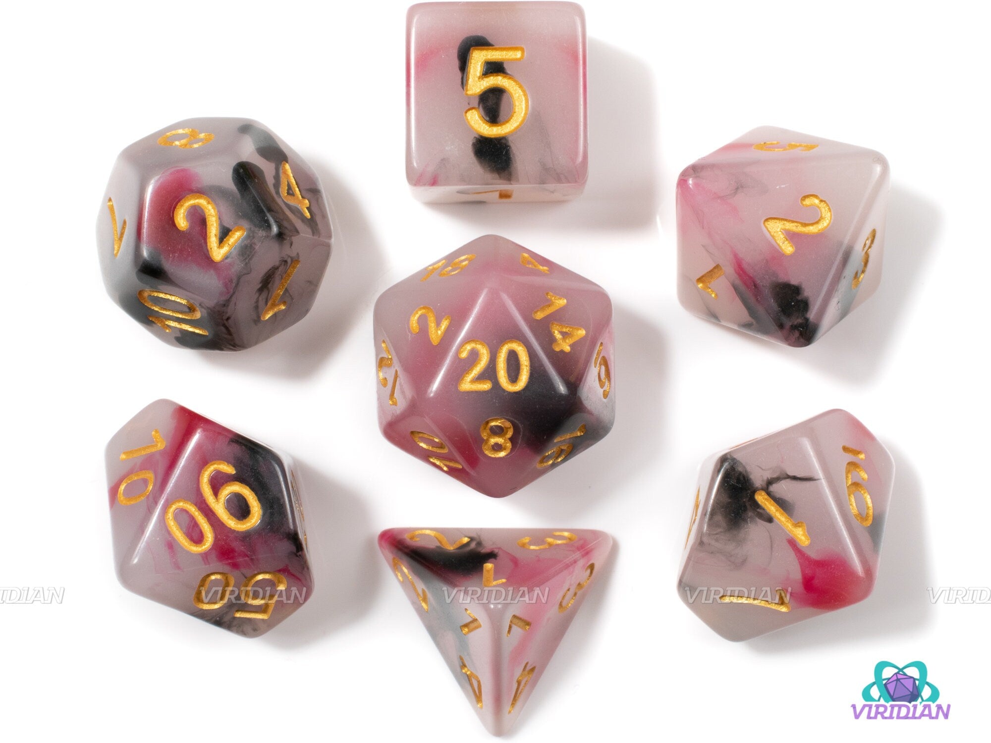 Samurai | White, Black and Red Acrylic Dice Set (7) | Dungeons and Dragons (DnD)