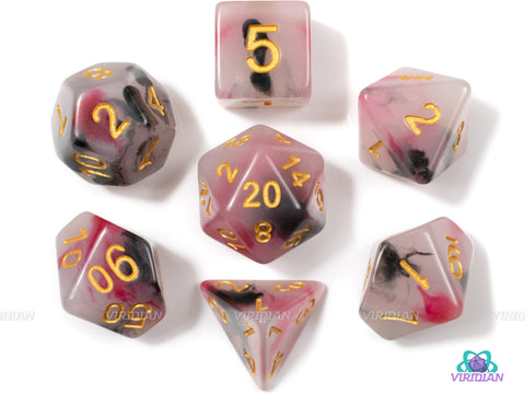Samurai | White, Black and Red Acrylic Dice Set (7) | Dungeons and Dragons (DnD)