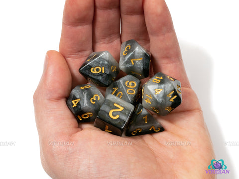 Gathering Storm | White and Grey Layered Acrylic Dice Set (7) | Dungeons and Dragons (DnD)