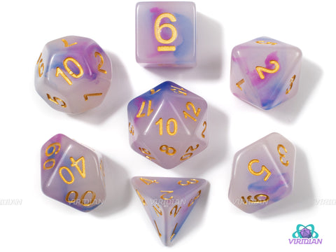 Mysterious Elixir | Pearled Blue, Purple and White Acrylic Dice Set (7) | Dungeons and Dragons (DnD)