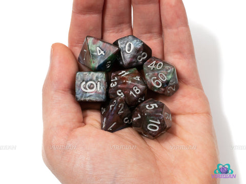 Planetary Core | Purple, Brown, Green, Blue Swirled Acrylic Dice Set (7) | Dungeons and Dragons (DnD)