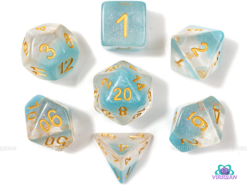 Glacier | Blue Glitter Transparent Acrylic Dice Set (7) | Dungeons and Dragons (DnD)