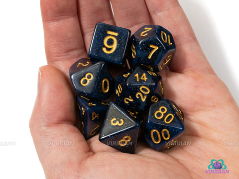 Deep Space | Black & Dark Blue Galaxy Acrylic Dice Set (7) | Dungeons and Dragons (DnD)
